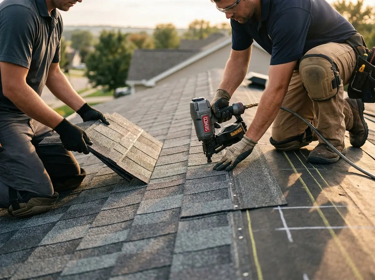 Professional roofer working on a residential roof in Wesley Chapel